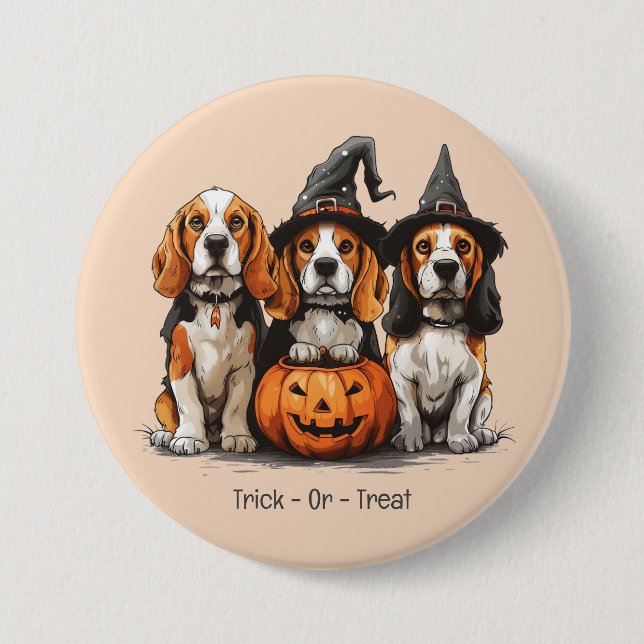 Chapa Redonda De 7 Cm Trick O Treat Halloween Beagle Dogs (Anverso)