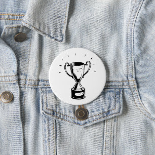 Chapa Redonda De 7 Cm Trofeo Dibujado a Mano Retro Premio en Blanco y Ne