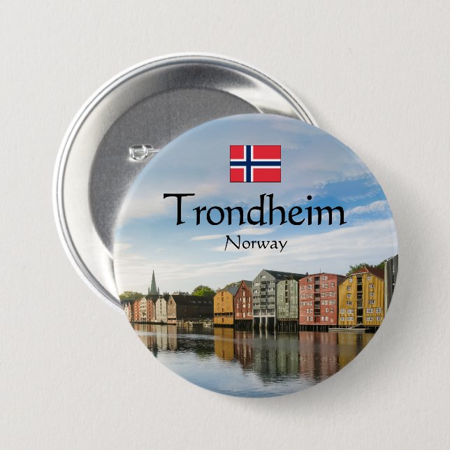Chapa Redonda De 7 Cm Trondheim Noruega (Anverso y reverso)