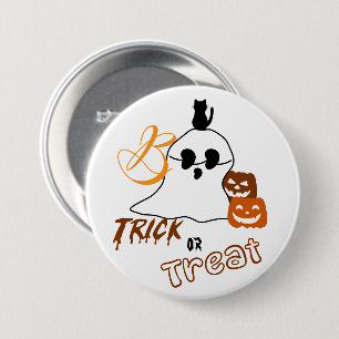 Chapa Redonda De 7 Cm Truco o trato Boo con gato atrás y calabaza