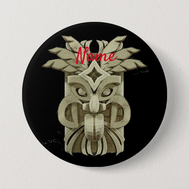 Chapa Redonda De 7 Cm Trueno de escultura tiki tallada (Anverso)