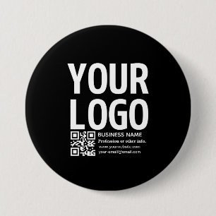 Chapa Redonda De 7 Cm Tu logotipo con código QR editable y texto