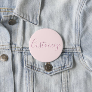 Chapa Redonda De 7 Cm Tu Texto Elegante Escritura y Rosa Blush Suave