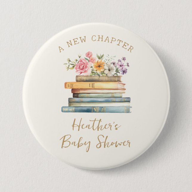 Chapa Redonda De 7 Cm Un nuevo Chapter Books Baby Shower (Anverso)