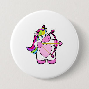 Chapa Redonda De 7 Cm Unicornio como arquero con arco y flecha