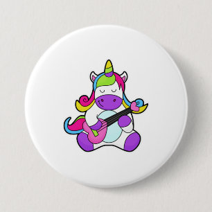 Chapa Redonda De 7 Cm Unicornio como músico con guitarra