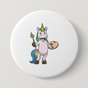 Chapa Redonda De 7 Cm Unicornio en pintura con pincel y color