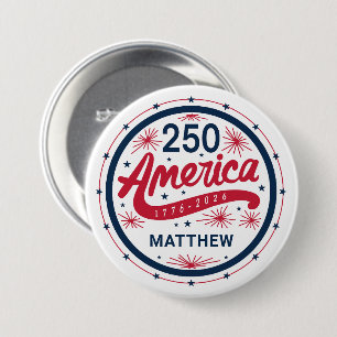 Chapa Redonda De 7 Cm USA Rojo Blanco y Azul 250 Aniversario de América