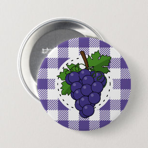 Chapa Redonda De 7 Cm Uvas sobre cuadros violeta blanco