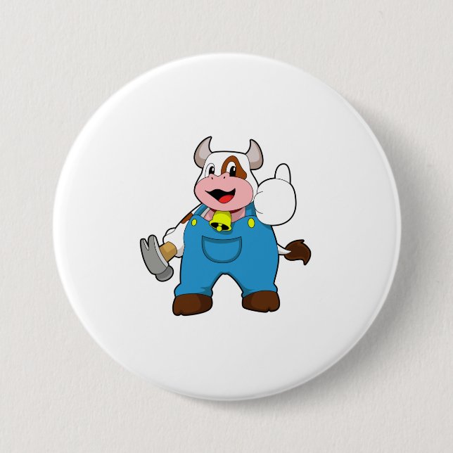 Chapa Redonda De 7 Cm Vaca como artesano con martillo (Anverso)