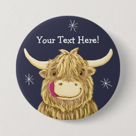 Chapa Redonda De 7 Cm Vaca escocesa feliz personalizada de la montaña