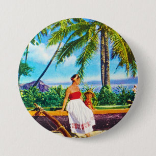 Chapa Redonda De 7 Cm Vacaciones del Hawaiian del vintage
