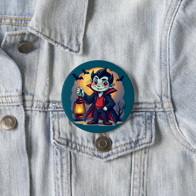 Chapa Redonda De 7 Cm Vampiro lindo con Halloween con linterna Kawaii (In situ)