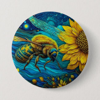 Chapa Redonda De 7 Cm Van Gogh Style Bee & Sunflower