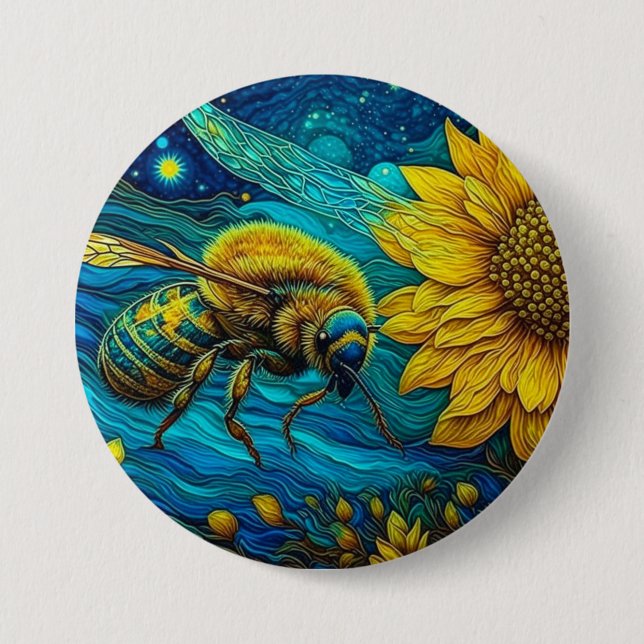 Chapa Redonda De 7 Cm Van Gogh Style Bee & Sunflower (Anverso)