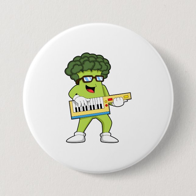 Chapa Redonda De 7 Cm Vegan Broccoli en Music with Guitar (Anverso)