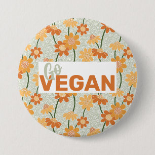 Chapa Redonda De 7 Cm ¡Vegan! Flores retro de los años 70 apagadas