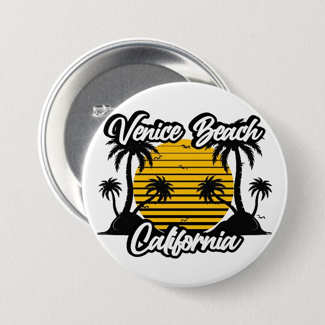 Chapa Redonda De 7 Cm Venice Beach California (Anverso y reverso)