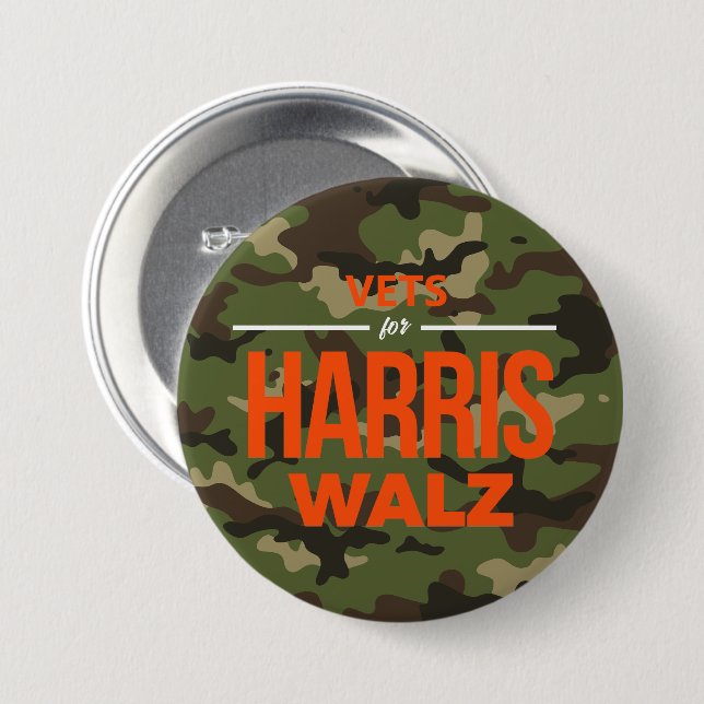 Chapa Redonda De 7 Cm Vets para Harris Walz Camo (Anverso y reverso)