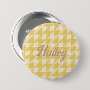 Chapa Redonda De 7 Cm Vichy lindo gingham preppy cuadrado amarillo