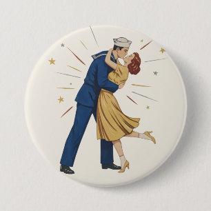 Chapa Redonda De 7 Cm Vintage Sailor Kiss Pinup