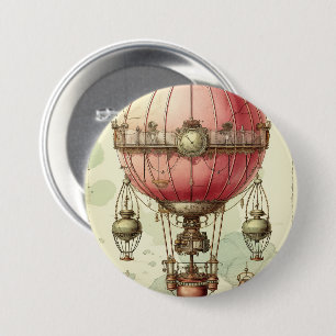 Chapa Redonda De 7 Cm Vintage Steampunk Pink Hot Air Balloon (2)