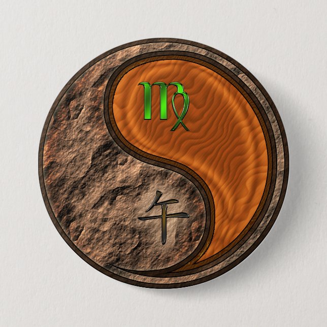 Chapa Redonda De 7 Cm Virgo & Caballo de Madera (Anverso)