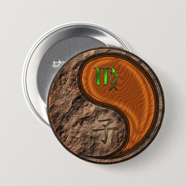 Chapa Redonda De 7 Cm Virgo & Rata de Madera (Anverso y reverso)