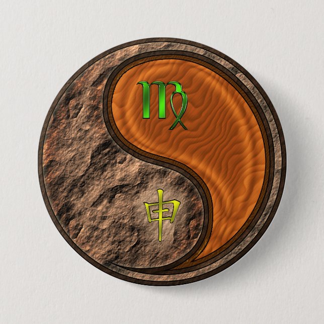 Chapa Redonda De 7 Cm Virgo y Mono de Madera (Anverso)