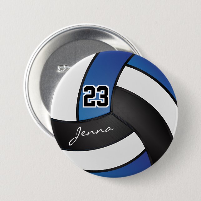 Chapa Redonda De 7 Cm Voleibol azul, negro y blanco (Anverso y reverso)