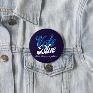 Chapa Redonda De 7 Cm Votar estilo retro azul Word Art