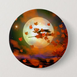Chapa Redonda De 7 Cm Vuelo de brujas de Halloween