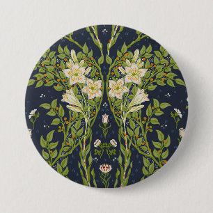 Chapa Redonda De 7 Cm Walter Crane Vintage Navy Patrón de Lirio Blanco