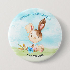 Chapa Redonda De 7 Cm Watercolor Boy Bunny Baby Shower Farm
