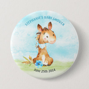 Chapa Redonda De 7 Cm Watercolor Boy Horse Baby Shower Farm