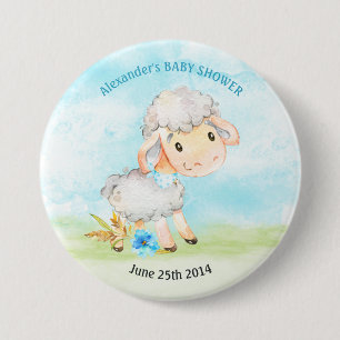 Chapa Redonda De 7 Cm Watercolor Boy Sheep Baby Shower Farm