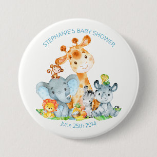 Chapa Redonda De 7 Cm Watercolor Cute Safari Jungle Baby Shower