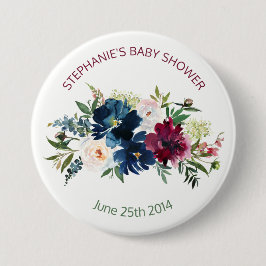 Chapa Redonda De 7 Cm Watercolor de la Marina de Borgoña Flores Baby Sho