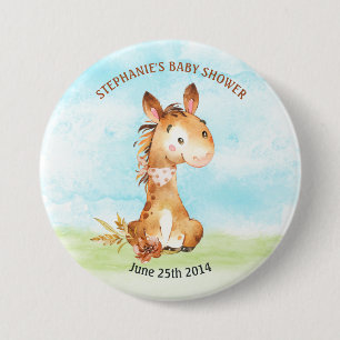 Chapa Redonda De 7 Cm Watercolor Horse Baby Shower Farm