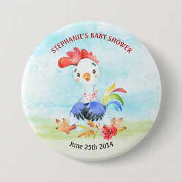 Chapa Redonda De 7 Cm Watercolor Rooster Baby Shower Farm