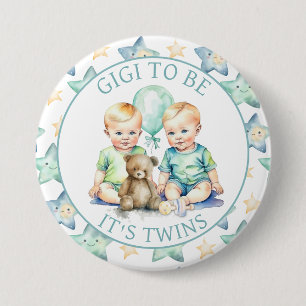 Chapa Redonda De 7 Cm Watercolor Twin Boys Baby Shower Gigi to Be