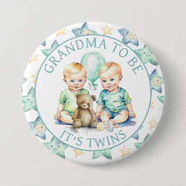 Chapa Redonda De 7 Cm Watercolor Twins Boys Baby Shower Abuela para ser