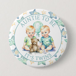 Chapa Redonda De 7 Cm Watercolor Twins Boys Baby Shower Auntie para ser
