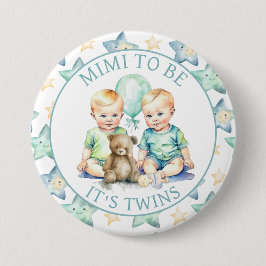 Chapa Redonda De 7 Cm Watercolor Twins Boys Baby Shower Mimi to Be