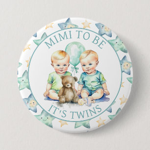 Chapa Redonda De 7 Cm Watercolor Twins Boys Baby Shower Mimi to Be