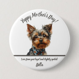 Chapa Redonda De 7 Cm Watercolor Yappy Yorkie Día de la Madre