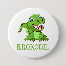 Chapa Redonda De 7 Cm weiß grün Krokodil Cartoon