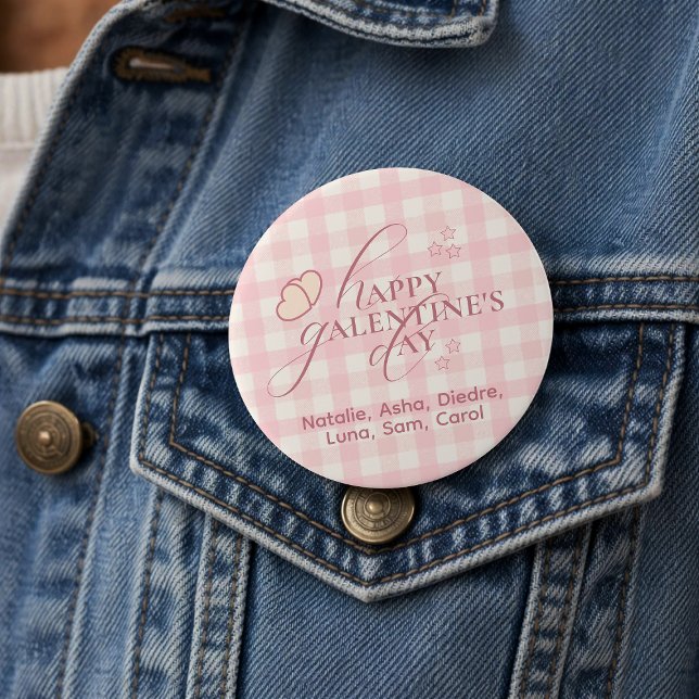 Chapa Redonda De 7 Cm Wholesome Cute Pink Check Typography Galentines (Subido por el creador)
