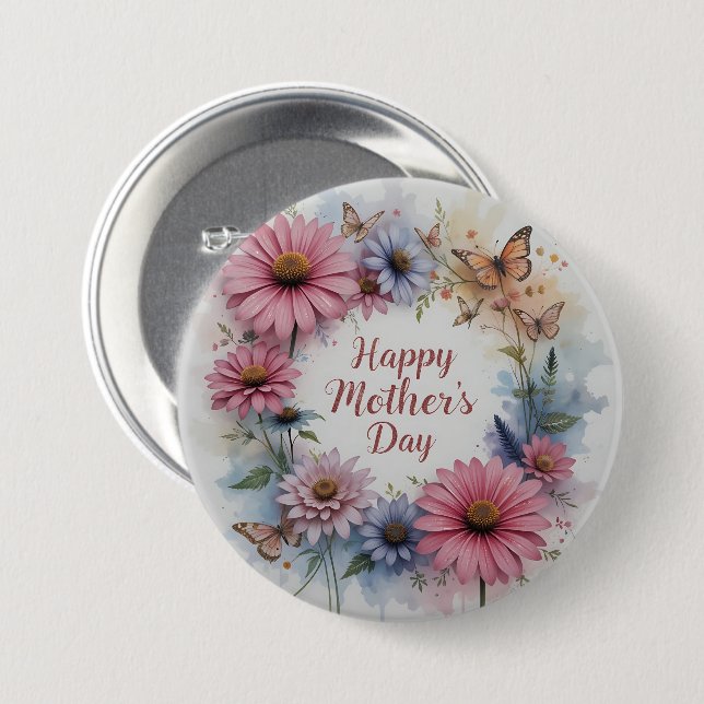 Chapa Redonda De 7 Cm Wildflowers Happy Mother's Day (Anverso y reverso)