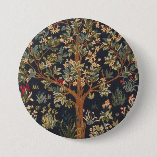 Chapa Redonda De 7 Cm William Morris - Original De Árbol De Vida (Anverso)